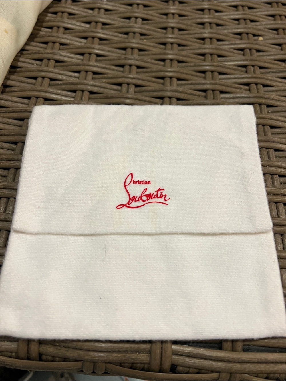 Christian Louboutin off White Fabric Pouch with Red Script Logo